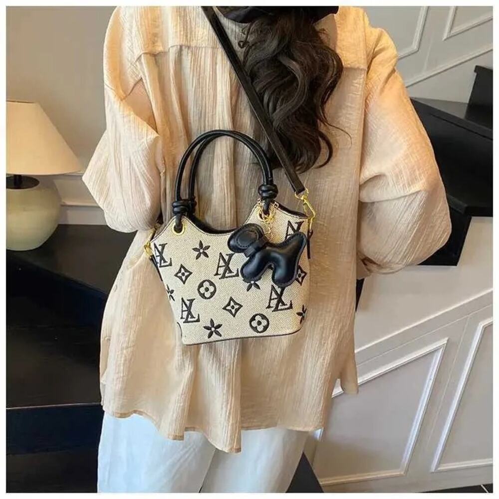 Designer Beige and Black Monogram Canvas Crossbody Bag - Picture 3 of 13